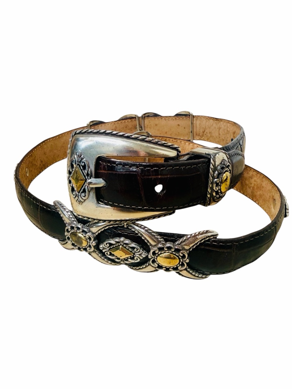 BRIGHTON VINTAGE CROC LEATHER and SILVER & GOLD BELT.